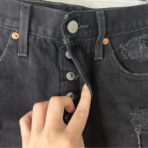 Levi’s 501 Black Distressed Jean Shorts - Picture 2 of 6